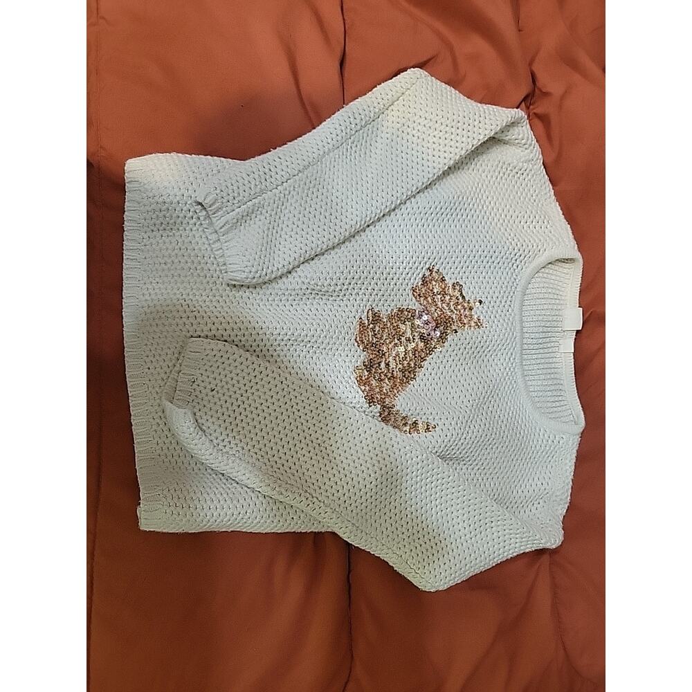 Girls 10 Gap Kids White KNIT Sweater Sequin Scottie DOG